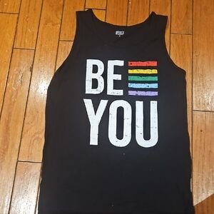 Black 'Be You' Tank Top with Rainbow Stripes
